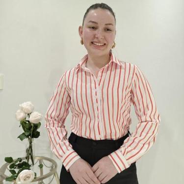 Imagem de Camisa Social Diamante Listrada Branco e Vermelho Manga Longa Feminino