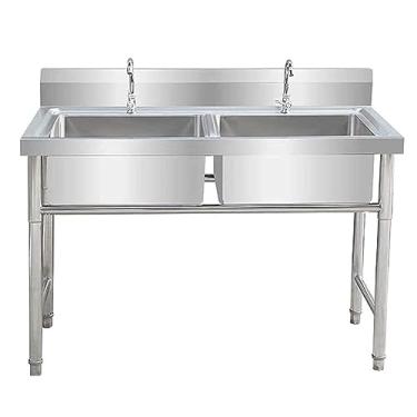 Imagem de TsoLay Pia de cozinha de aço inoxidável, pia móvel montada no chão, fácil de instalar, limpa para hotel, restaurante, catering, pia e piscina