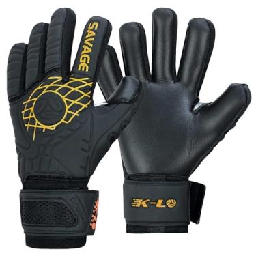 Imagem de Luvas de goleiro K-LO: luva de goleiro de futebol com blackout selvagem - preta/amarela/laranja - tamanho 6 (tamanhos unissex, jovem e adulto) - Proteção da coluna dos dedos com palma super aderente