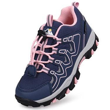 Imagem de UOVO Tênis para meninos, meninos, meninos, tênis de corrida à prova d'água, para caminhada, atlético, ao ar livre, antiderrapante (meninos pequenos/grandes), Azul marinho/rosa, 12 Little Kid
