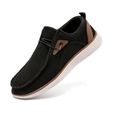 Imagem de WOHHHW Mocassins masculinos sem cadarço, tênis masculino casual para trabalho, tênis de corrida leve e confortável, Preto, branco, 41