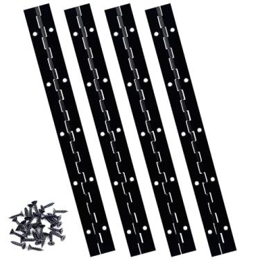 Imagem de 4 dobradiças de piano de 25,4 cm para gabinete, resistente, contínuas e prateadas, 25,4 cm, dobradiça longa de aço inoxidável 304 para porta, caixa de artesanato de madeira DIY (preto)