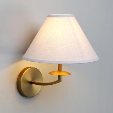 Imagem de PERMO Arandela de parede clássica vintage com sombra de tecido de linho, base E26, arandelas com fio, luzes de parede internas para banheiro, quarto, sala de estar, corredor