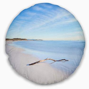 Imagem de Ramo de madeira Designart na praia branca moderna paisagem marítima sala de estar redonda, sofá, almofada de alta qualidade + capa de almofada impressa em ambos os lados 50 cm