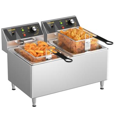 Imagem de TANGME Fritadeira Profissional de Aço Inoxidável 3.5kW 12x16x12 polegadas com Adaptador AC