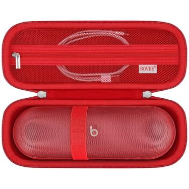 Imagem de BOVKE Estojo de transporte para Beats Pill – Alto-falante Bluetooth portátil, alto-falante sem fio Beats Pill, bolsa de viagem com bolso de malha extra para cabos de carregamento, acessórios, vermelho