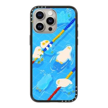 Imagem de CASETiFY Capa compacta para iPhone 15 Pro Max [fina e elegante/compatível com Magsafe/1,2 m. Proteção contra quedas de nível militar] - Tempo de piscina - Preto transparente