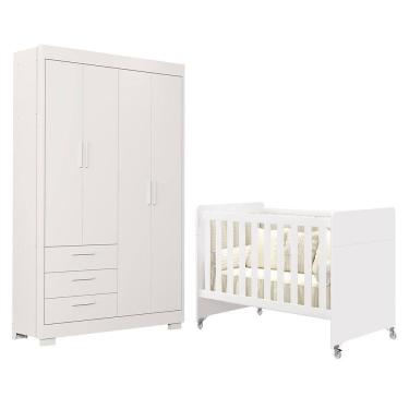 Imagem de Jogo De Quarto Infantil Guarda Roupa Zaki E Berço Evolution Branco Fosco - Reller Móveis Branco Fosco