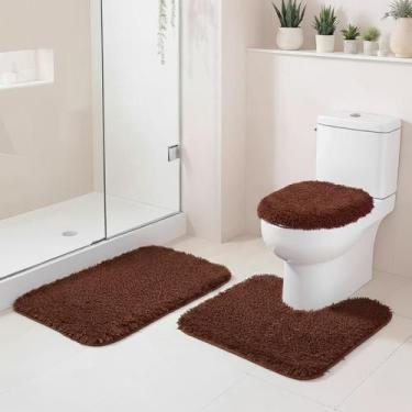 Imagem de Conjunto Tapete Banheiro Felpudo Macio 3 Peças Antiderrapante Absorven