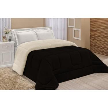 Imagem de Coberdrom Casal Queen Sherpa Pele de Carneiro Soft Felpudo 2,40m x 2,20m – Edredom Dupla Face Macio(Preto)