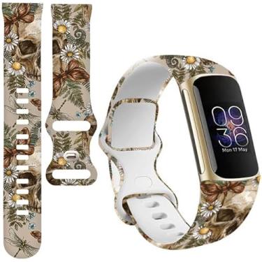 Imagem de BOSPFJG Pulseiras esportivas compatíveis com Charge 6/Charge 5 para mulheres e homens, pulseiras de substituição macias à prova d'água para rastreador de fitness avançado (crânio de libélula de