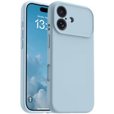 Imagem de OTOFLY Capa magnética para iPhone 17, compatível com Magsafe, capa de celular de silicone líquido clássica, botão de controle de câmera integrado, forro de microfibra antiarranhões, azul bebê