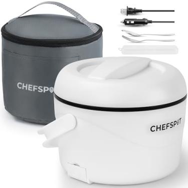 Imagem de CHEFSPOT Lancheira elétrica, aquecedor de alimentos portátil de 1,048 g com plugues de carro de 12 V/24 V e 120 V, à prova de derramamento, livre de BPA, lavável na lava-louças, sem necessidade de