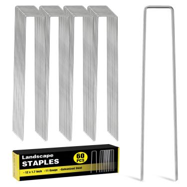 Imagem de HongWay Pacote com 60 grampos de paisagem de 30 cm, estacas de jardim, grampeadores galvanizados de calibre 11, grampo, grampo, barraca, cerca, estacas, alfinetes de tecido para jardinagem, decorações