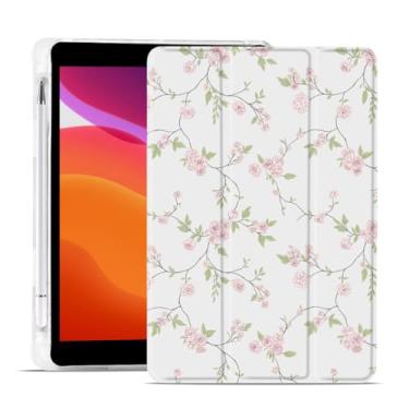 Imagem de MAYCARI Capa de flores rosa rosa para iPad 10,2 polegadas 2021/2020/2019 com suporte para lápis, padrão original iPad 9ª/8ª/7ª geração, capa protetora traseira de TPU macio, capa fina hibernar