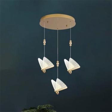 Imagem de Lustre De Borboleta Luminária De Sala De Jantar 8 Luzes Ilha De Cozinha Pingente De Luz 4500k 40w Moderno Led Colorido Acrílico Borboleta Lâmpada, Clear, 3-Heads Round Ceiling