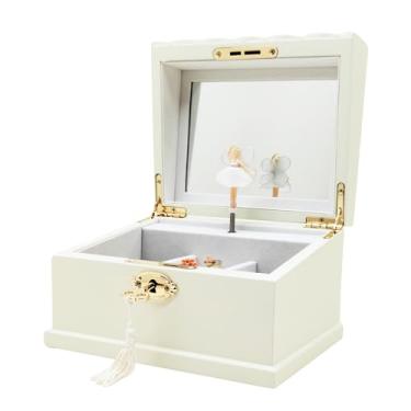 Imagem de Lihou PapaQ Caixa de joias de bailarina musical branca para meninas e mulheres - Caixa de música infantil com bailarina giratória, espelho e cadeado, presentes para Natal, aniversário, dia dos