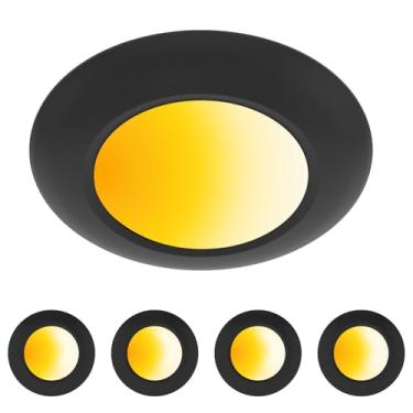 Imagem de ZAGO Luz de disco LED preta de 15 cm: Luminária de teto embutida de perfil baixo para J Box, 4 pacotes, 5CCT comutável, regulável, 120V, 15W, 920LM, CRI>80, ETL, local molhado