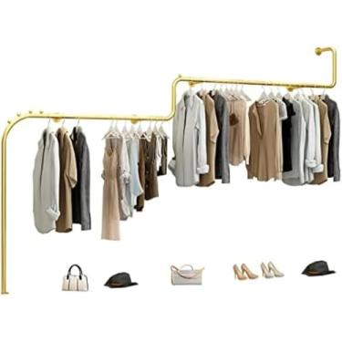Imagem de Rack De Roupas Montado Na Parede Dourada, Cabide De Casamento Industrial Moderno Para Loja De Roupas, Rack De Exibição De Loja De Roupas Boutique Criativa, Grande Capacidade, Golden, 300cm