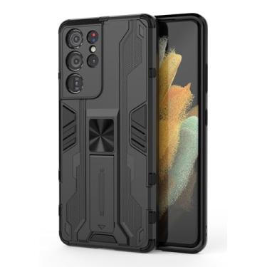 Imagem de SORAKA Capa para Samsung Galaxy S21 Ultra 5G com suporte Capa de proteção resistente para Samsung Galaxy S21 Ultra 5G Capa com placa de metal para suporte magnético para carro Capa Silm Fit