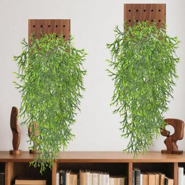 Imagem de RAINFLOW 2 peças de samambaias falsas plantas artificiais para ambientes internos – samambaia realista e exuberante com 69 folhas destacáveis, plantas falsas para pendurar na parede, escritório, sala