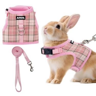Imagem de AIITLE Conjunto de arnês e coleira de coelho à prova de fuga – Design de fita mágica, acolchoamento de malha com padrão xadrez leve, sem asfixia, sem puxão, para filhotes, gatos, ratos, esquilos