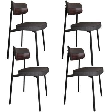 Imagem de Kit 04 Cadeiras Estofada Para Sala de Jantar Astrid Preto C01 Linho Preto Courino Café - Lyam Decor