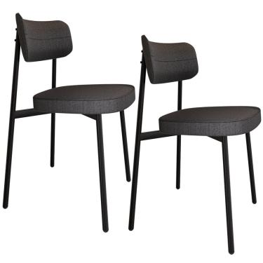 Imagem de Kit 02 Cadeiras Estofada Para Sala de Jantar Astrid Preto C01 Linho Preto - Lyam Decor