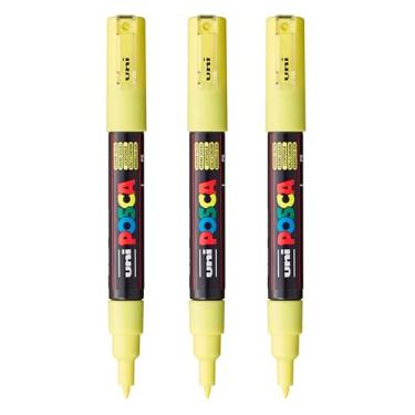Imagem de posca Marcadores de tinta à base de água PC-1M, ponta extrafina (0,7 mm), amarelo sol, 3 unidades