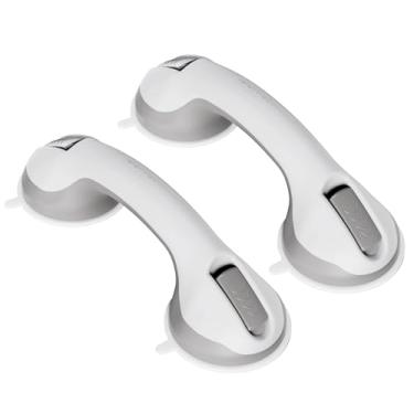 Imagem de Barras de apoio de 28 cm para banheiras e chuveiros, pacote com 2 alças de chuveiro com forte sucção, barras de segurança para cadeira de chuveiro, barra de apoio de banheiro para idosos