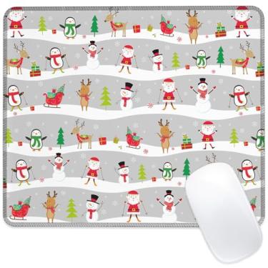 Imagem de Identiy Tapete de rato pequeno de Natal, tapete de mesa de jogos de Papai Noel e boneco de neve fofo para teclado e mouse, base de borracha antiderrapante, bordas costuradas pequena para computador