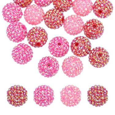 Imagem de PATIKIL Contas de strass de resina de 20 mm para caneta com contas, pacote com 30 bolas de discoteca brilhantes em pedaços redondos de chiclete para chaveiros com contas, rosa escuro/vermelho rosa
