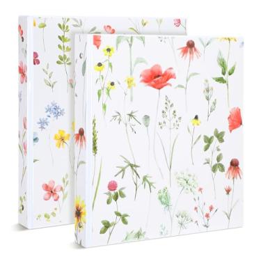 Imagem de Harloon Pasta decorativa de 3 anéis de flores silvestres de 3 cm com 3 anéis e bolsos internos transparentes para material de escritório, agenda, portfólio, receita, registros de clientes