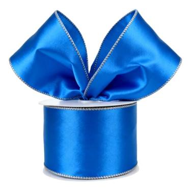 Imagem de Fita de cetim com fio, 6 cm x 20 metros, borda metálica, decoração de árvore de Natal (azul royal, 5 cm)