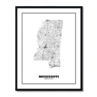 Imagem de Susie Arts Pôster de arte abstrata de mapa de rua do estado do Mississippi sem moldura, 28 x 35,5 cm, decoração de parede, casa, escritório, escola, sds022