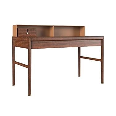 Imagem de Escrivaninha multifuncional de madeira para escritório em casa, sala de estudo, estação de trabalho com defletor de couro, resistente de 129,5 cm, mesa para computador e escritório doméstico