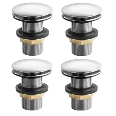 Imagem de Kit 4 Válvulas Click Up Cromadas para Cuba, Pia e Lavabo, Sistema Click, Inox, 7/8 Polegadas, 3-3,8 cm, Vedação Total