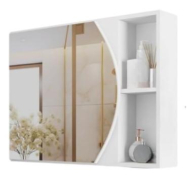 Imagem de Armário de Banheiro com Espelho e Prateleira, Móvel para Banheiro no Estilo Moderno, Gabinete Organizador para Lavabo(Branco Flex)