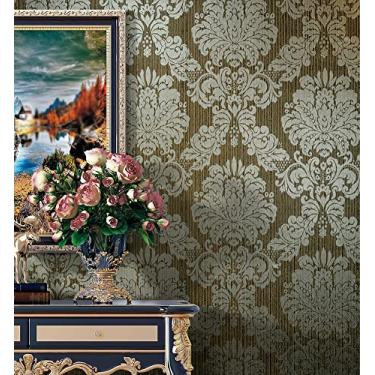 Imagem de Papel de parede Damask Peel and Stick, 118 x 17.7 x 0 inches, Brown/Off-White