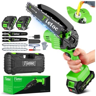 Imagem de Mini Motosserra Elétrica Portátil Movida a Bateria 21V, 880W, Tietoc, Verde