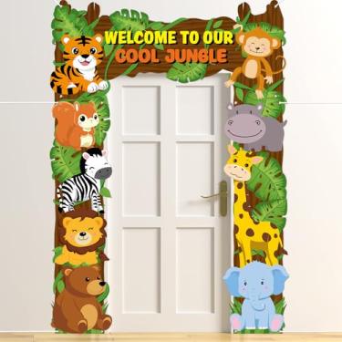 Imagem de Banners de varanda de animais selvagens faixas de porta de animais selvagens safári animais da selva pano de fundo de jardim zoológico floresta tropical para crianças decorações de festa de
