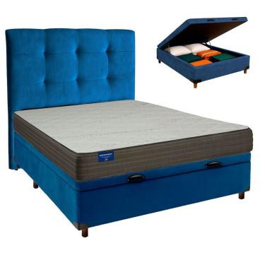 Imagem de Cama + Bau Azul E Colchão D33 Casal - Orthotech Inducol + Cabeceira