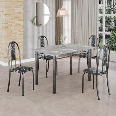 Imagem de Conjunto De Mesa Tubular 4 Cadeiras 100x60cm Mart Prata Com Tampo Em Granito Topázio Isabel 020 - Tudo De Móveis Arabesco