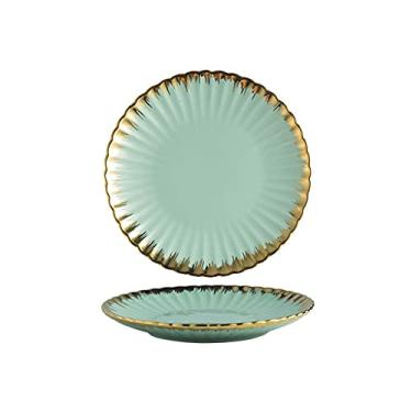 Imagem de Prato de serviço pratos de jantar de cerâmica criativos 21 cm em forma de flor pratos de servir para aperitivo bife macarrão festa familiar louça louça pratos seguros para lava-louças (cor: azul