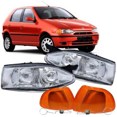 Imagem de Par Farol Foco Duplo Palio Siena Strada 1999 à 2002 + Piscas Âmbar