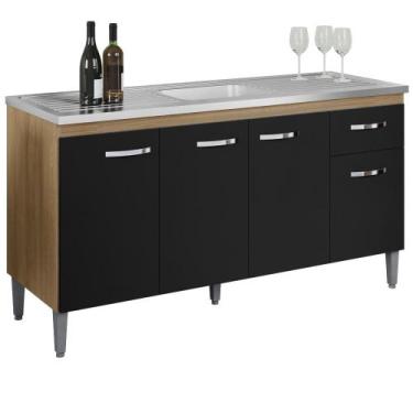 Imagem de Balcao Para Pia Sem Tampo 145 cm Gabriela REAJL Moveis, Amendoa Preto