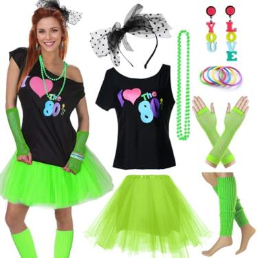 Imagem de CSG Acessórios de fantasia Pop Diva dos anos 80 para mulheres, roupa de festa de Madonna, Verde anos 80, One Size