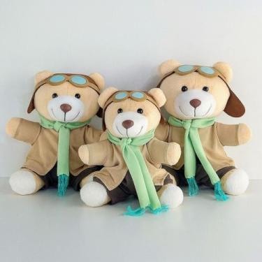Imagem de Trio de Ursinhos Aviadores Menina Menino Pelúcia Para Decoração Nicho 