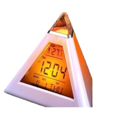 Imagem de Relógio De Mesa Triangular LED Digital De Temperatura Noturna Luz De Alarme/7 Core Despertador Pirâmide Luminosa