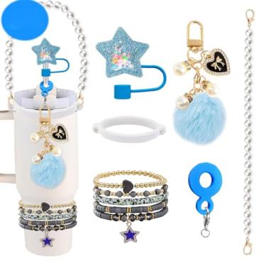 Imagem de Acessórios decorativos para garrafa de água esportiva Stanley Cup Tumblers Essentials Cup Strap and Flower Jewelry Charms Set para 400 ml, 850 g, 1,134 g